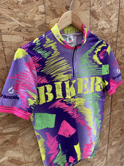 Vintage Brancale Cycling Jersey Shirt "BIKER" Retro 90s Purple Crazyprint Neon L