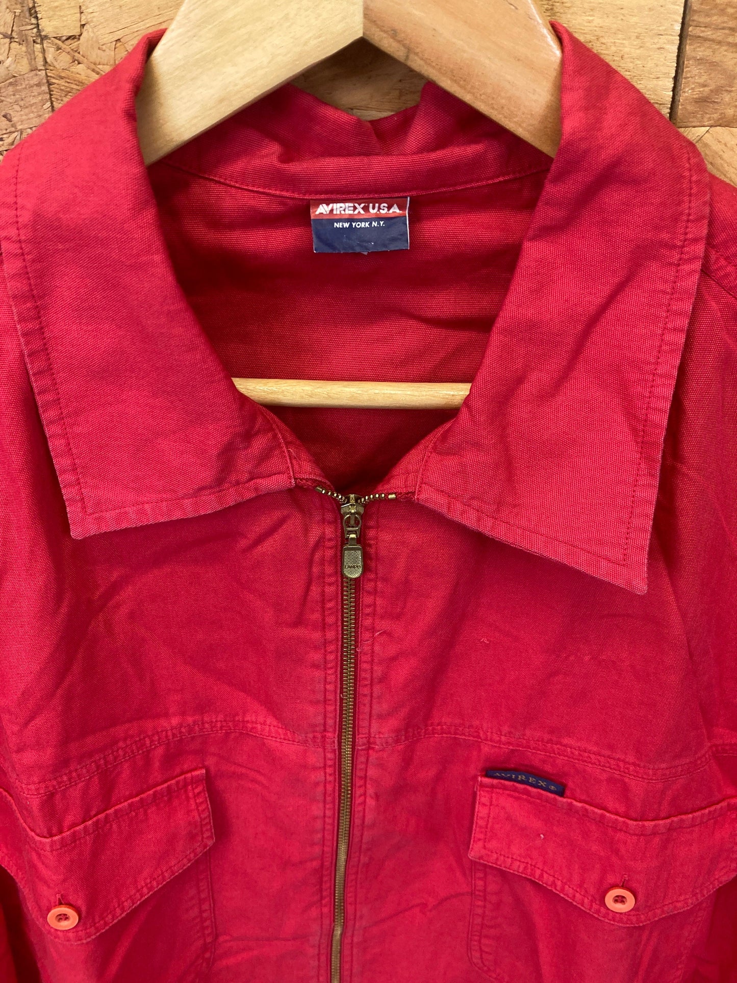 Vintage Y2K Avirex red linen cotton canvas light summer shirt jacket size large