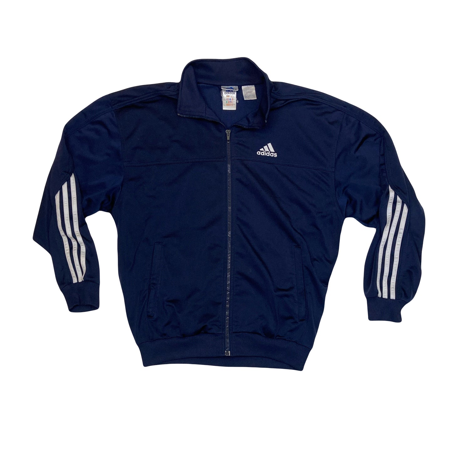 Vintage Y2K Adidas zip track top navy blue with white stripes size large 38/40