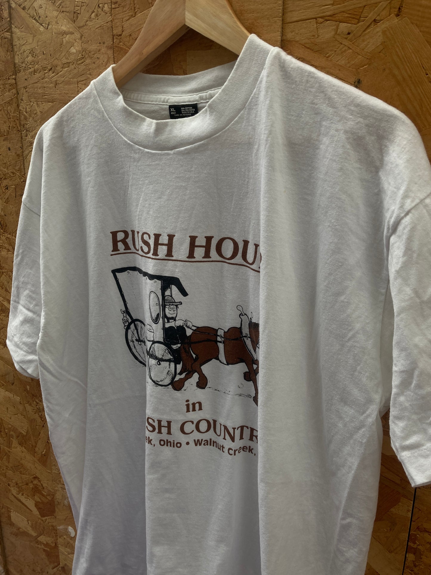 Vintage 90s Rush Hour in Amish Country funny single stitch white t-shirt size XL