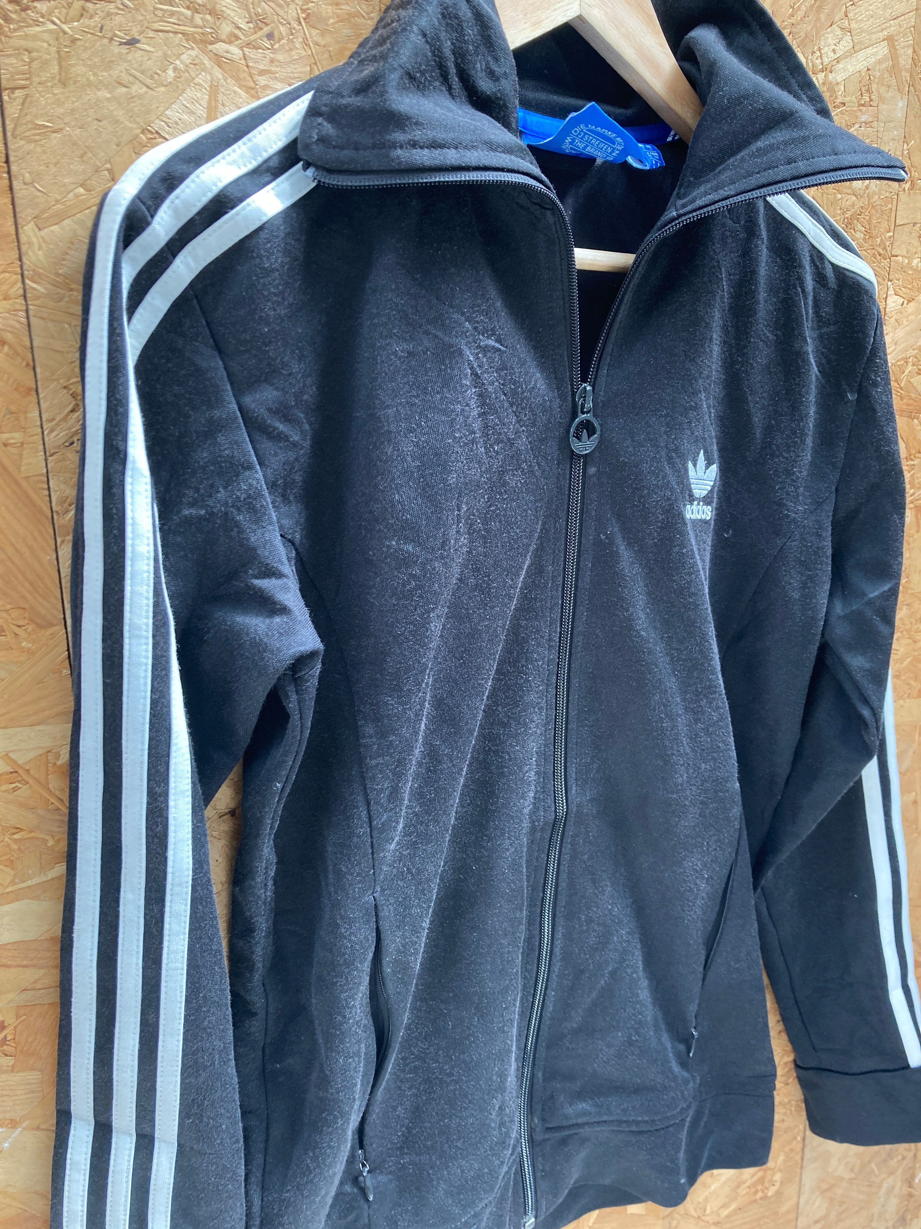 Vintage Adidas black 3 stripes zip top track jacket size small