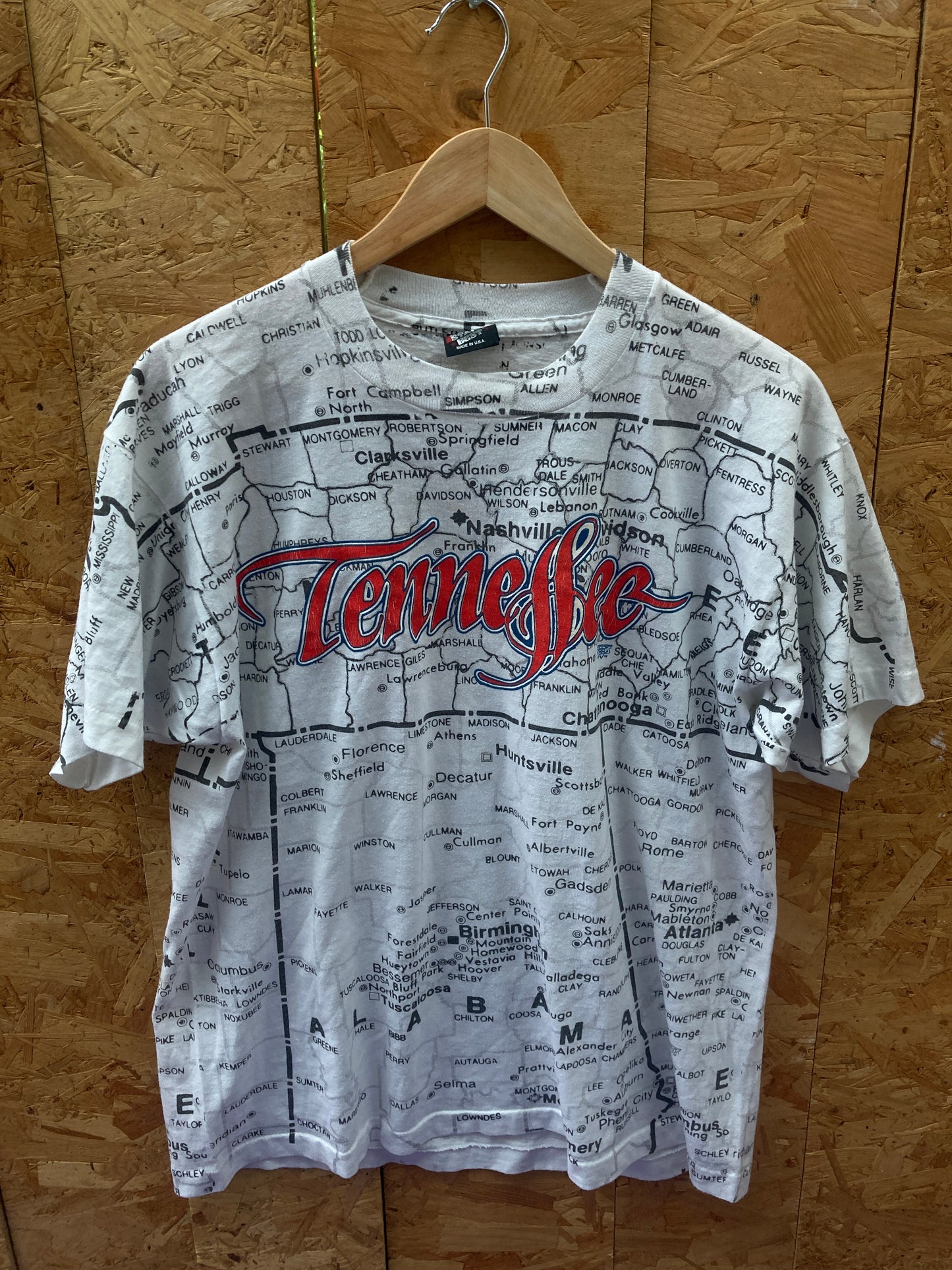 Vintage 90s Tennessee all over map print USA single stitch t-shirt size XL