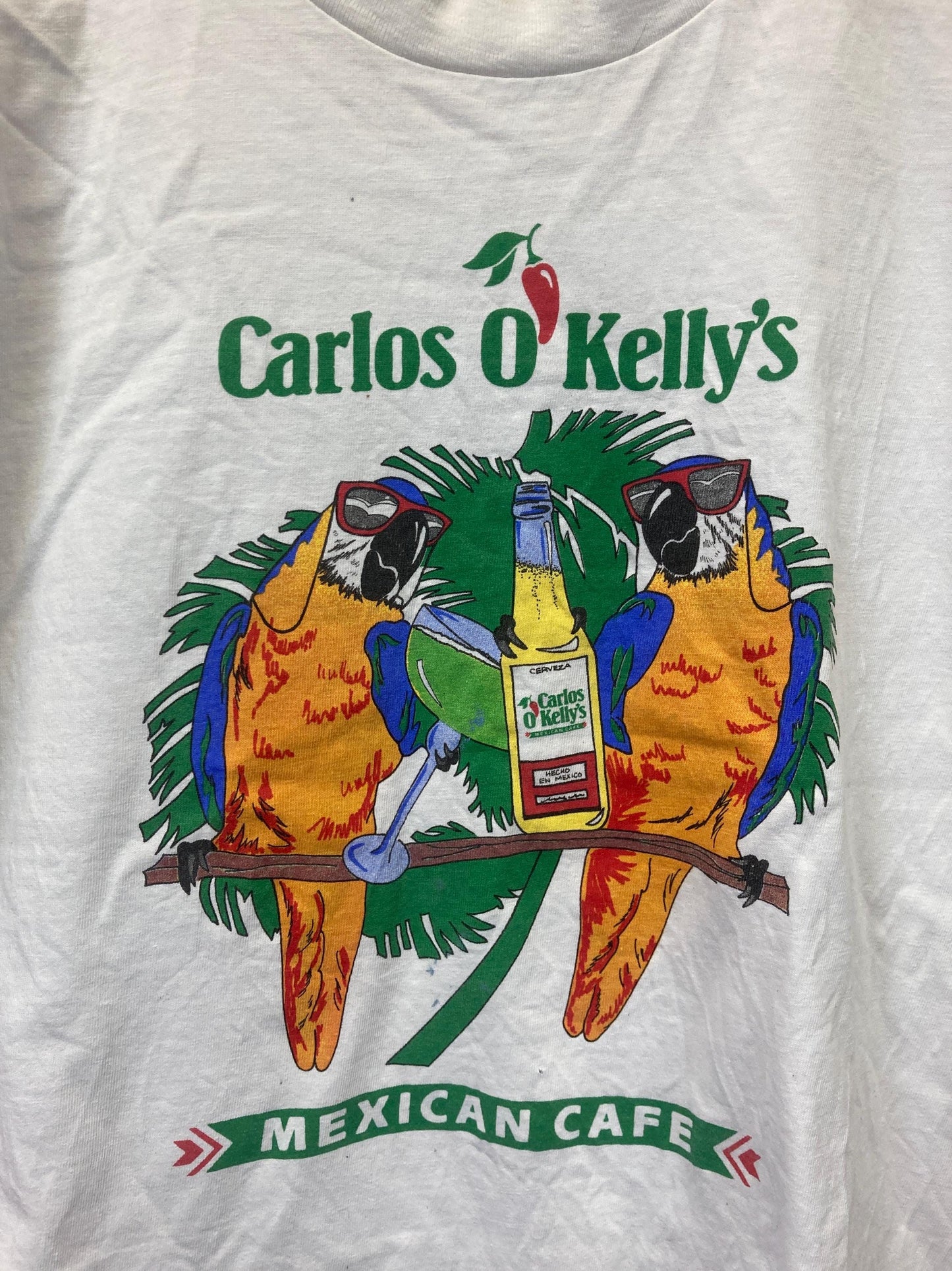 Vintage 80s Carlos O’Kellys Irish bar Mexico diner souvenir white single stitch t shirt size medium