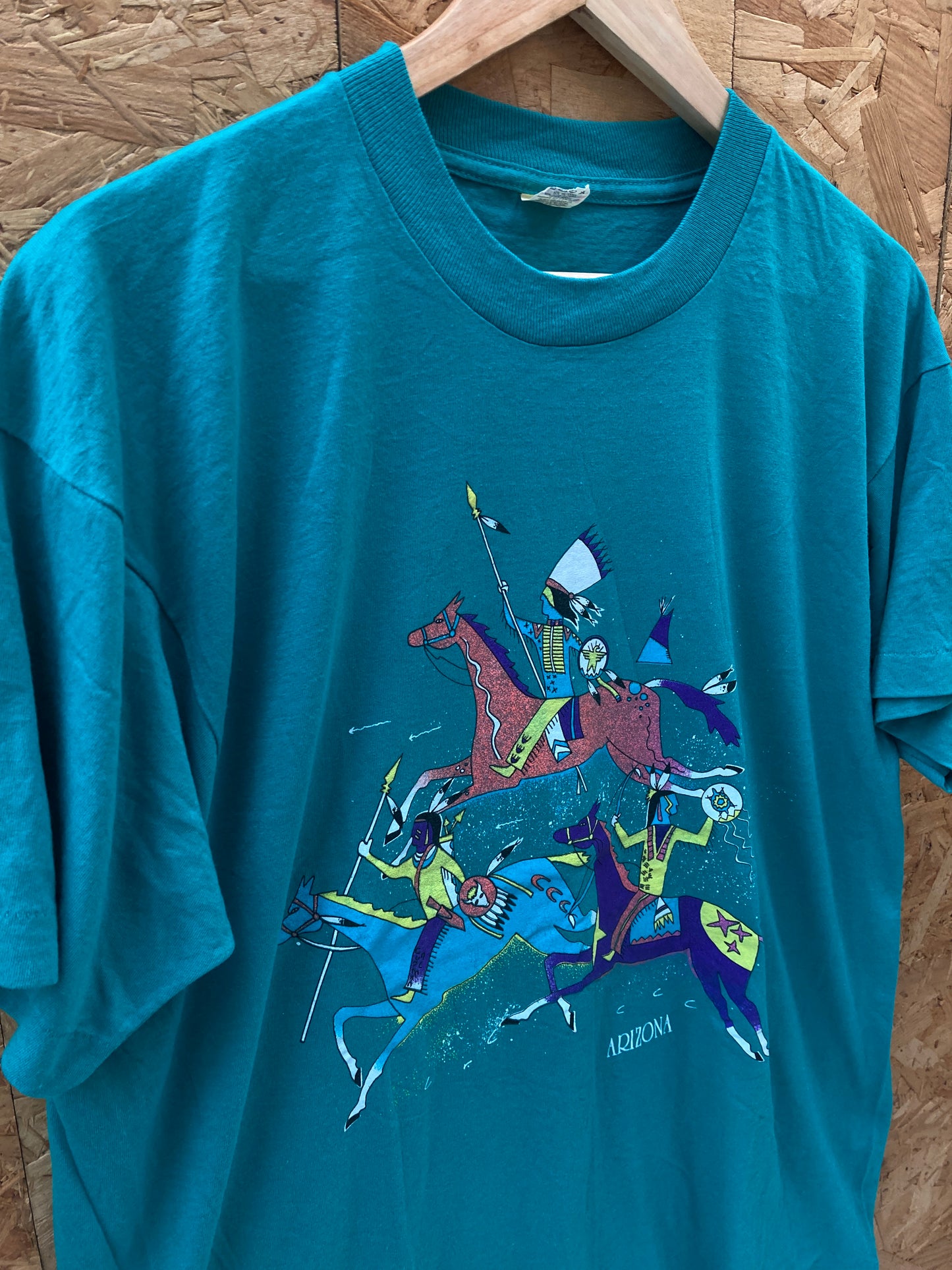 Vintage 90s turquoise Arizona native art souvenir single stitch t-shirt size XL