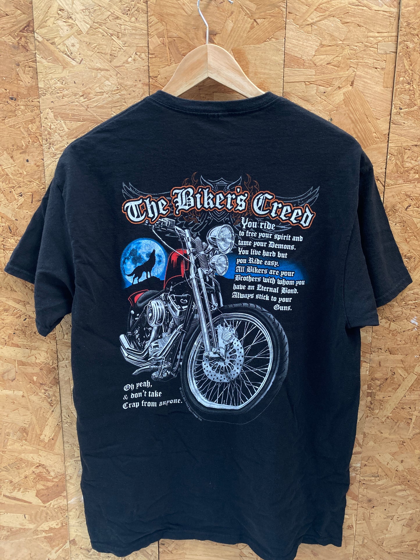 Vintage Y2K The Bikers Creed biker gang double side black T-shirt size large