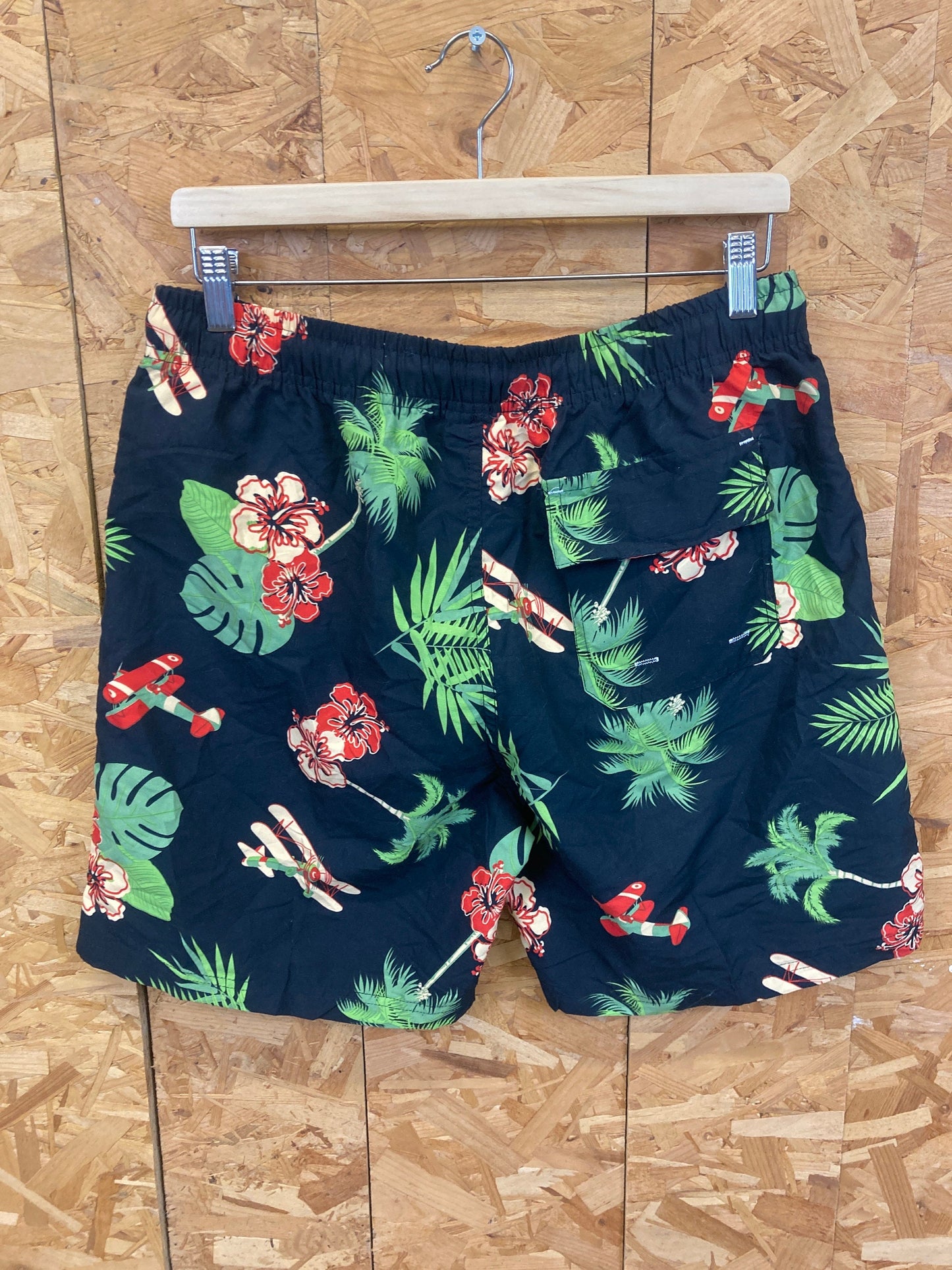 Vintage Y2K Ralph Lauren Polo hawaiian style black green red floral shell inner mesh swim shorts siz