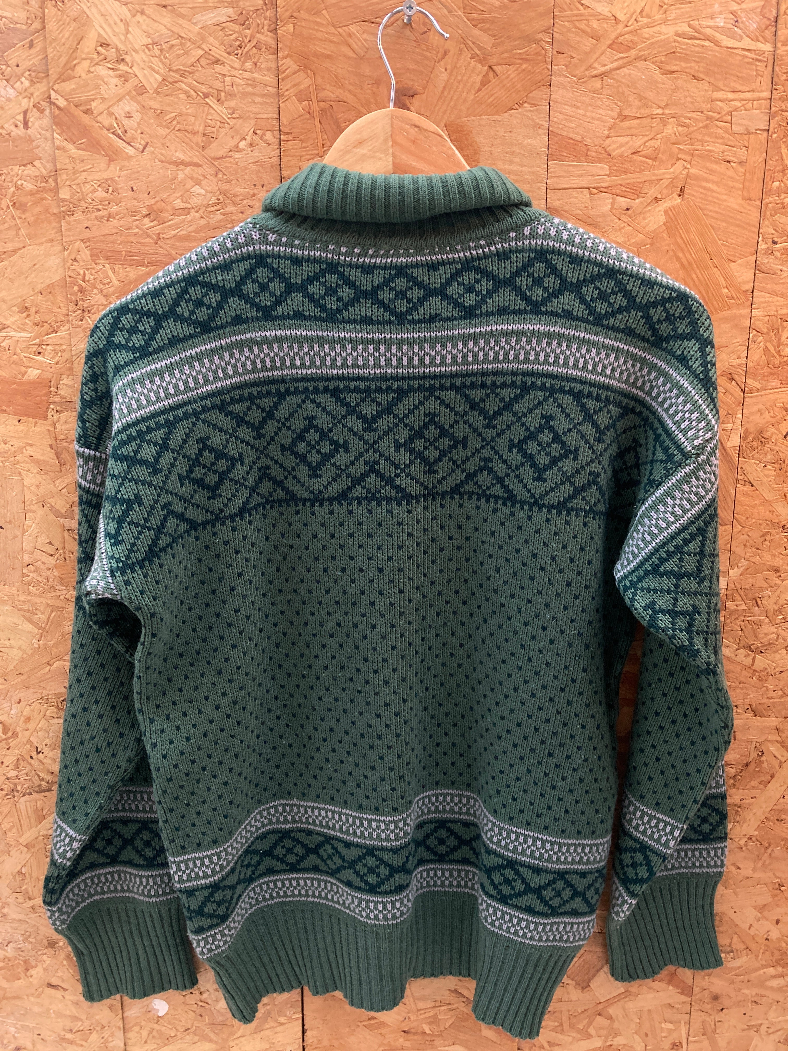 Vintage 90s Acrylic wool mix green nordic pattern roll neck jumper size 38 small