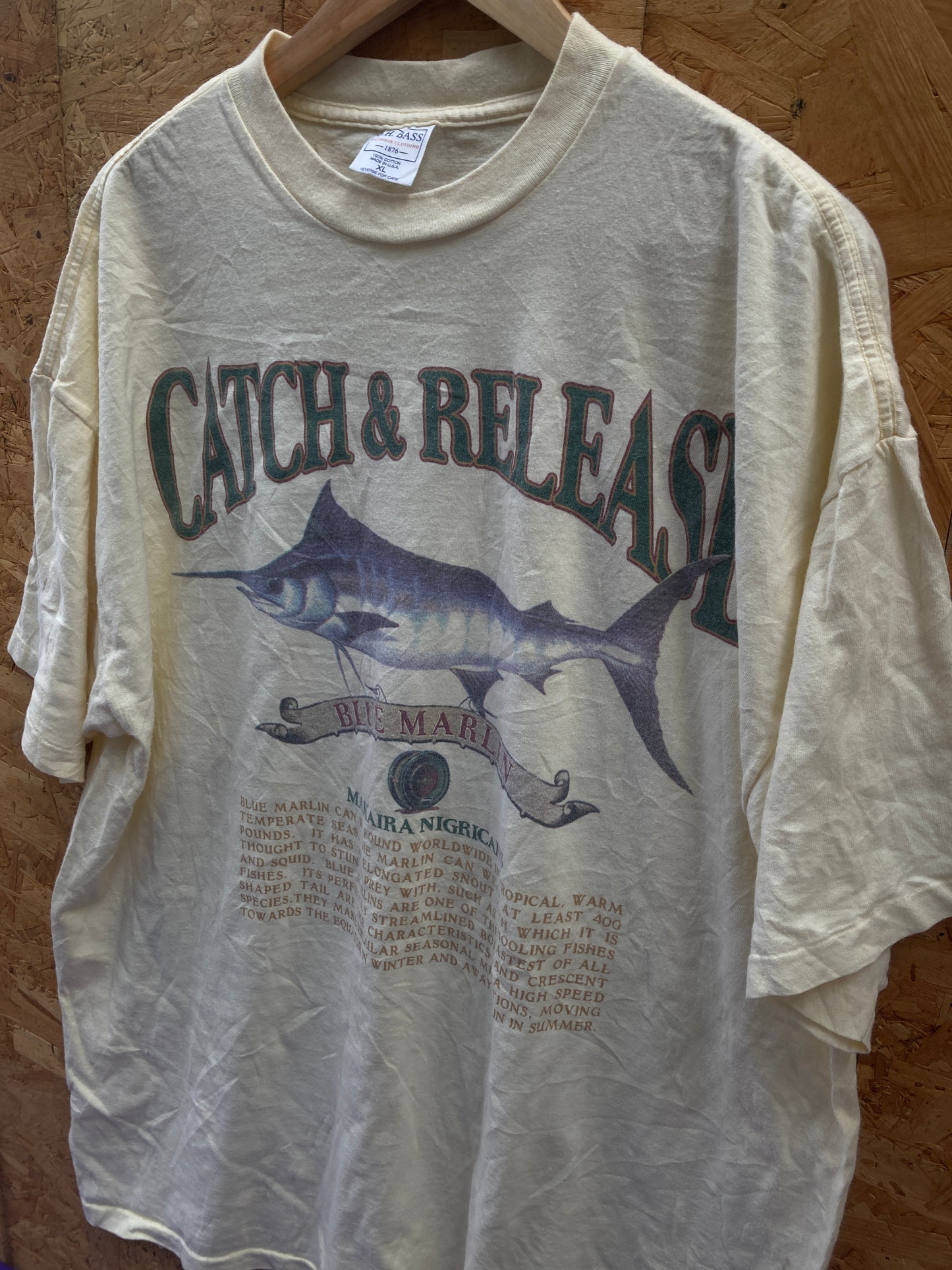 Vintage 90s Catch & Release Blue Marlin souvenir single stitch t-shirt size XL