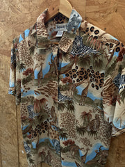 Vintage 90s safari scene pattern ladies Hawaiian blouse size small by Bonworth