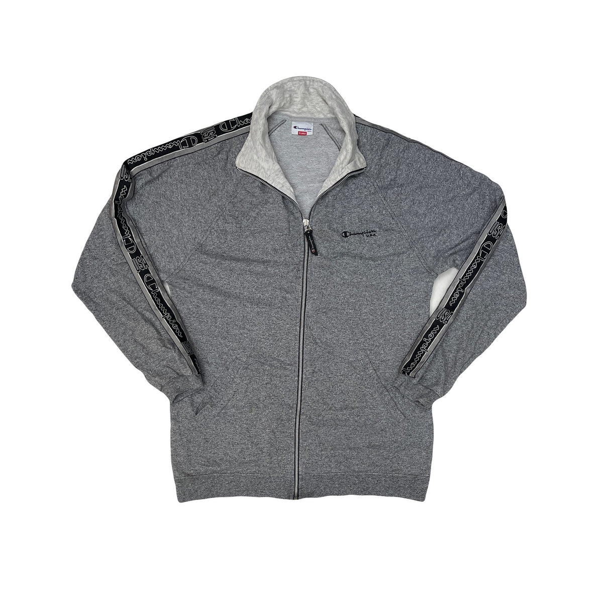 Champion Grey Full Zip Track Jacket Logo Tape Size XL