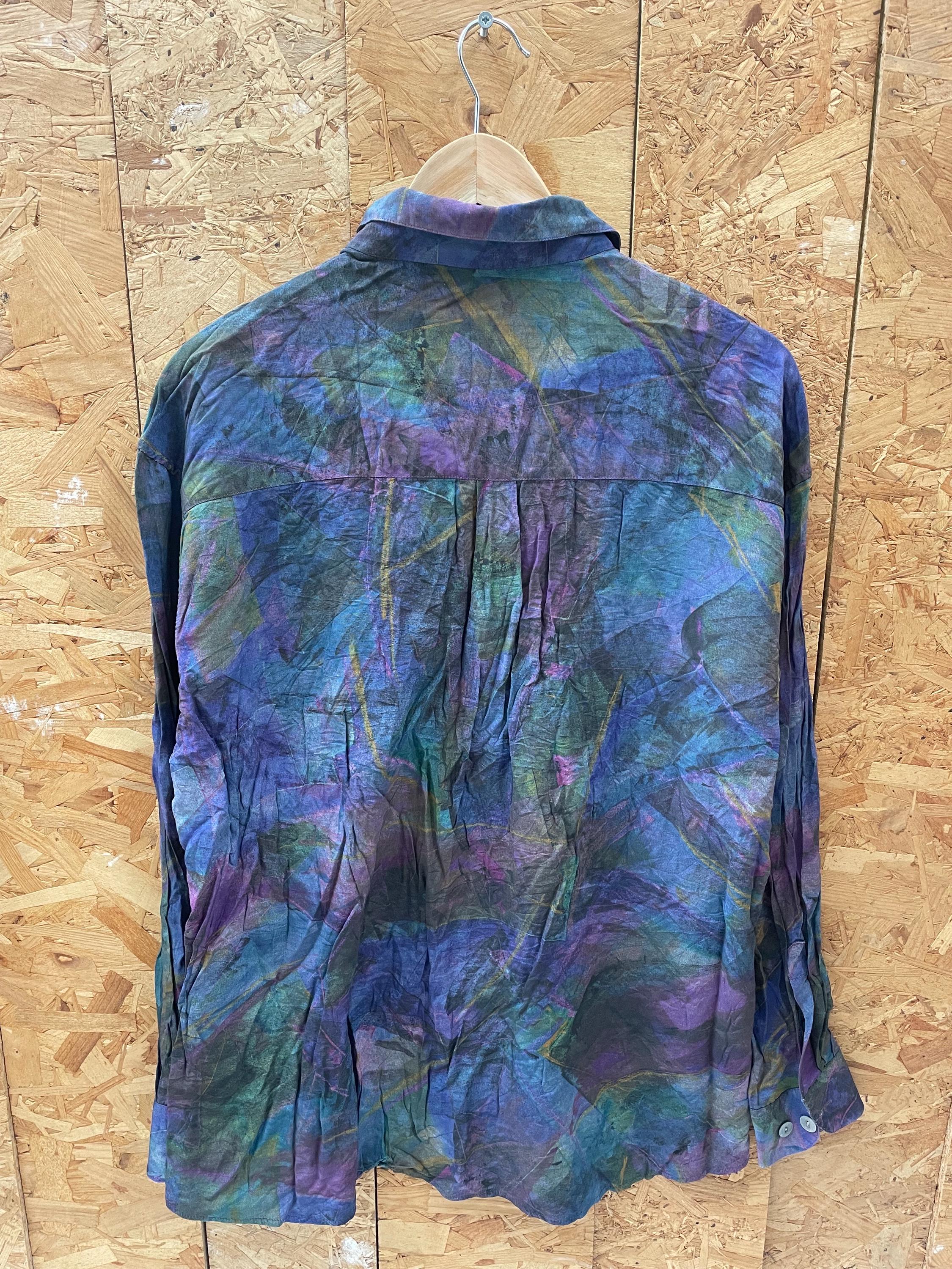 Vintage 90s Club D’Amingo Country Club long-sleeve abstract print ugly green purple teal button up s