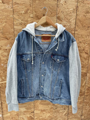 Levi's Denim Trucker Jacket Hoodie Combo Blue Grey XL Men's Modern