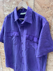 Vintage 90s purple pure silk twin pocket short sleeve oversized mens shirt size large by SilkKing