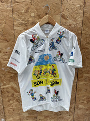 Vintage Tiga Sport Cycling Jersey XL White Cartoon Bikes Retro Tour de Ländle