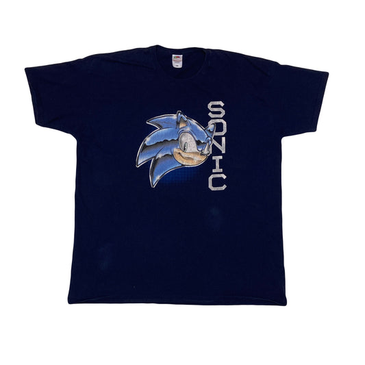 Vintage 90s Sonic The Hedgehog game retro gaming souvenir navy blue t shirt size  3XL