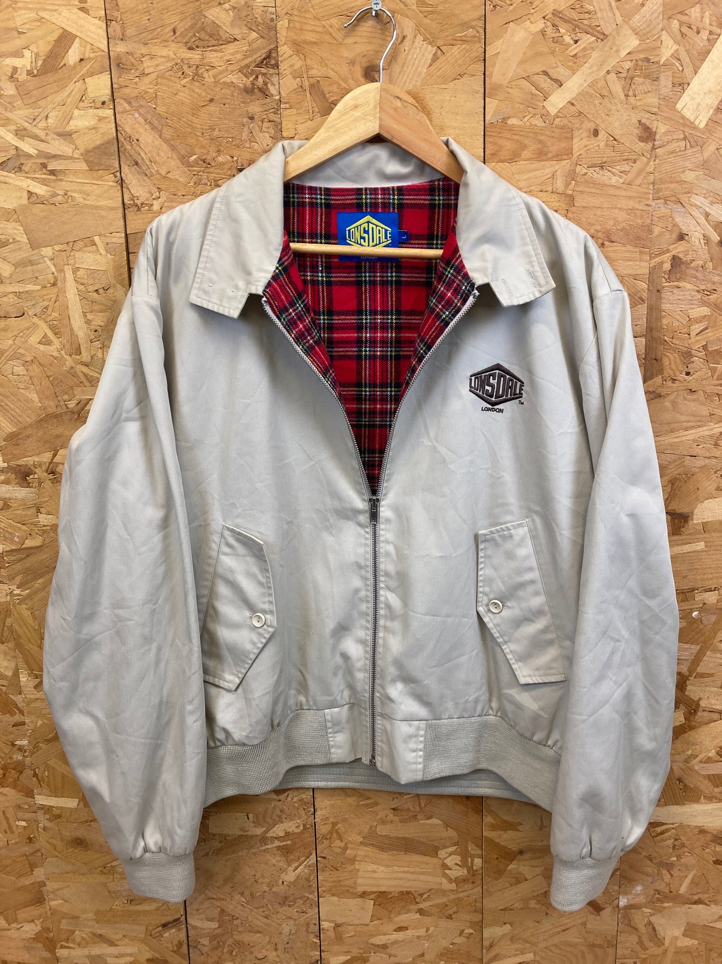 Vintage Y2K MOD soul skin punk tartan inner British made Harrington beige jacket by Lonsdale size la