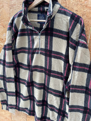 Vintage beige chunky check quarter zip fleece top by Faded Glory size XXL