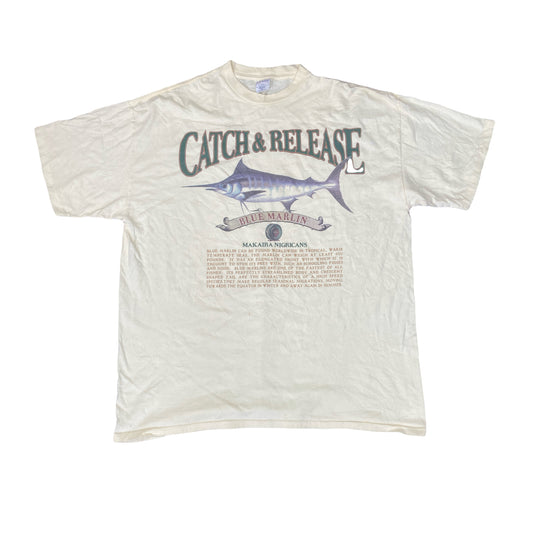 Vintage 90s Catch & Release Blue Marlin souvenir single stitch t-shirt size XL