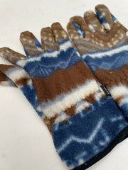 Naomi Fleece Gloves M Blue Brown White Patterned Winter Warm Unisex