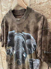 Vintage Habitat T-Shirt Elephant Graphic Tie-Dye Brown Size L