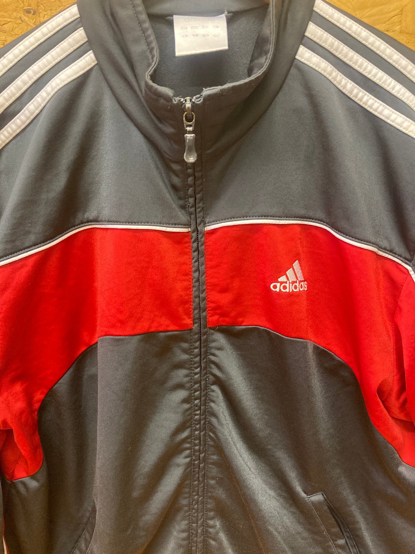 Vintage 90s Adidas zip track top grey white red size 41/42 Large