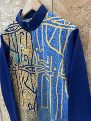 Vintage 90s Abstract Print Long Sleeve Cycling Jersey Size XXL Blue Yellow