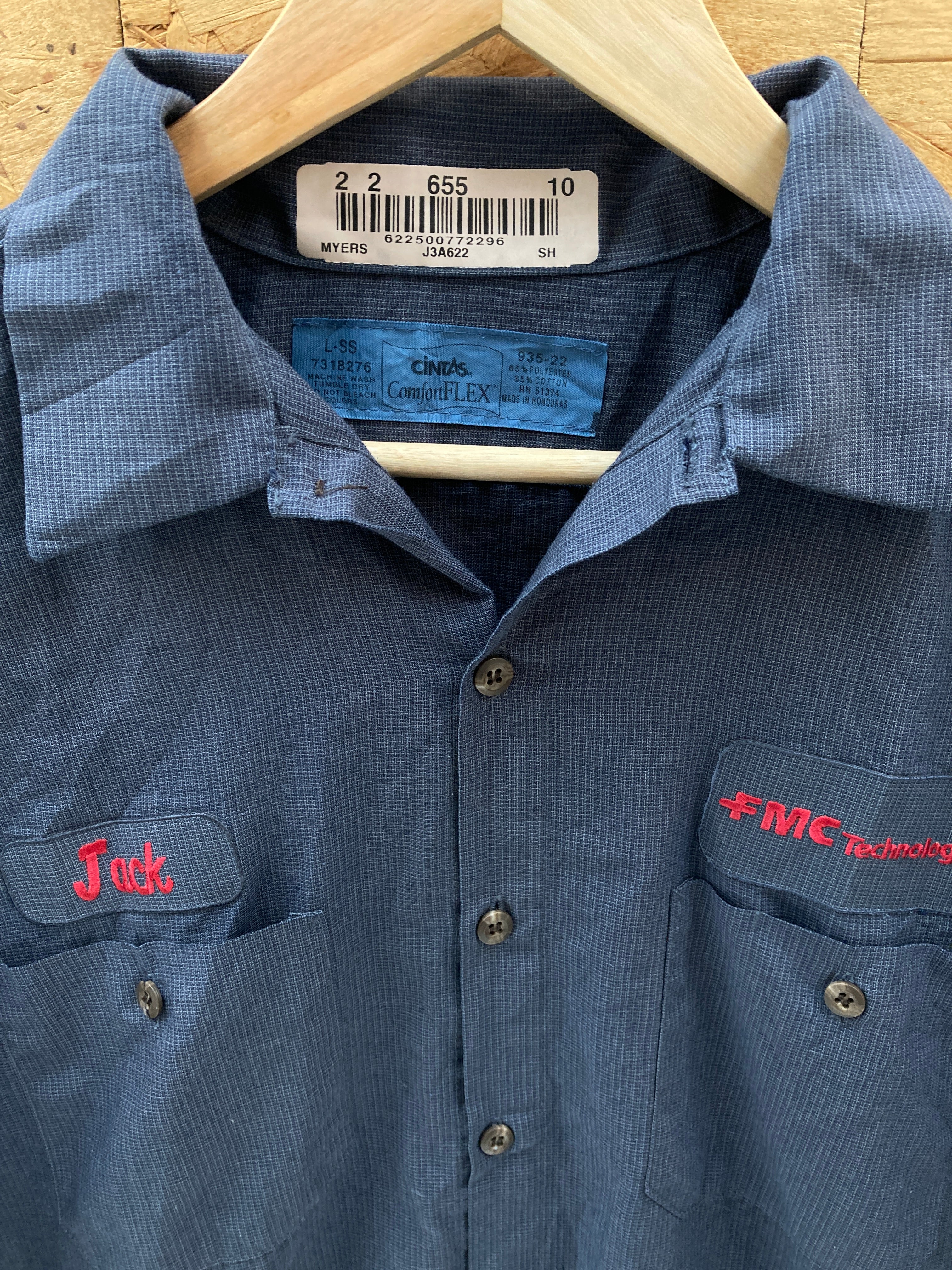 Vintage 90s grey workers chore short sleeve Jack name badge shirt size large