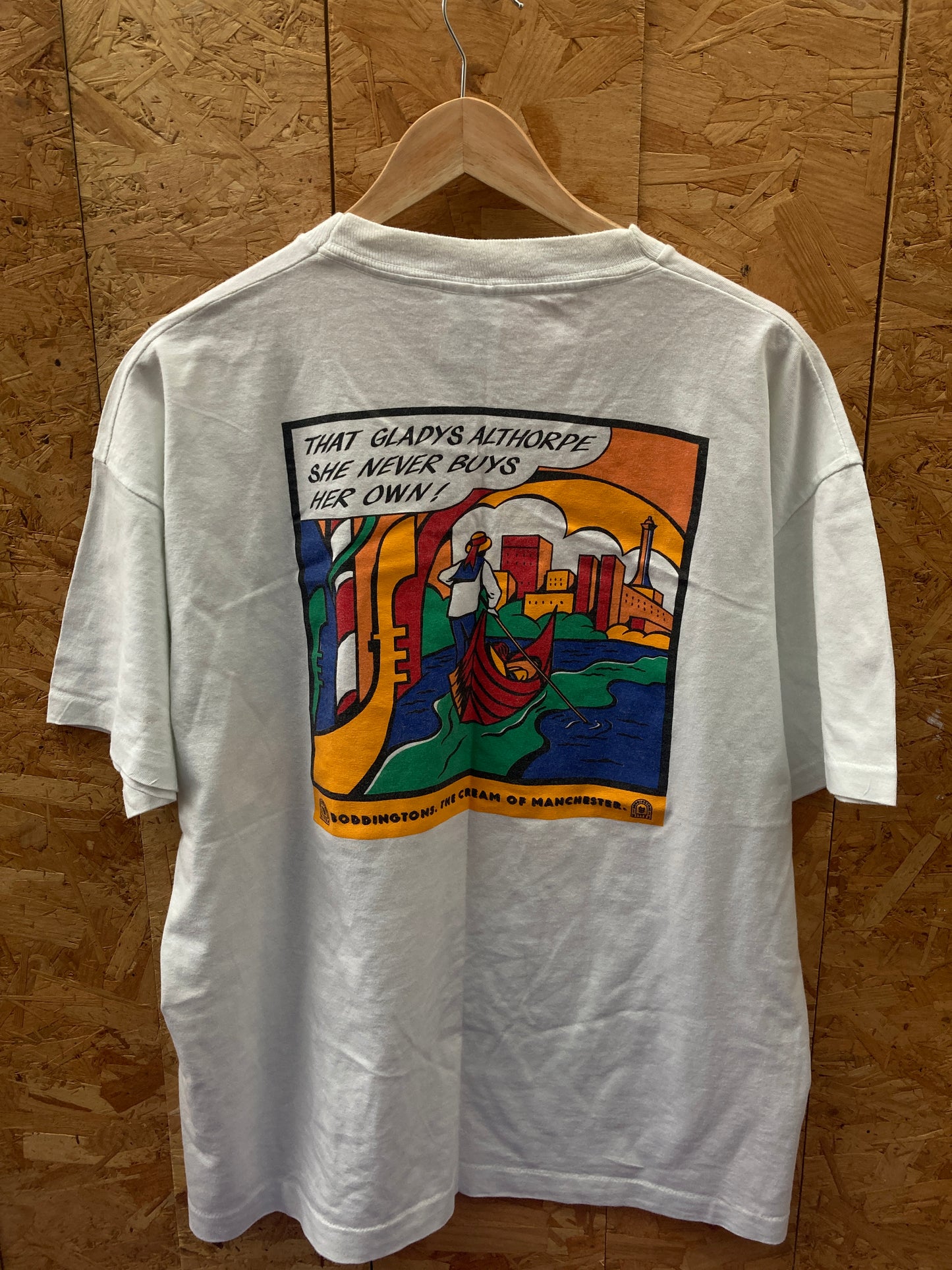 Vintage 90s Boddingtons bitter souvenir single stitch white t-shirt size XL