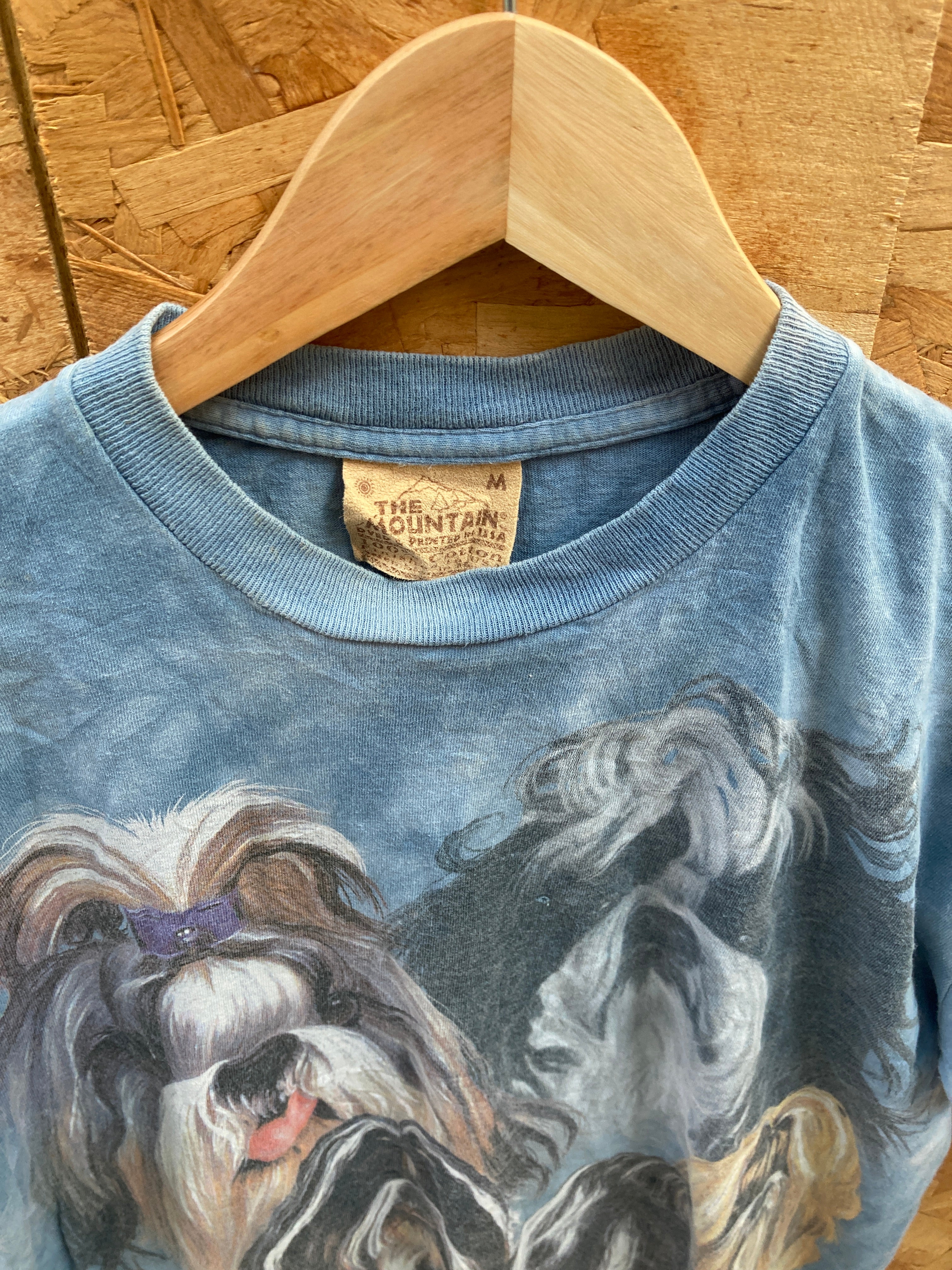 Vintage 90s The Mountain Yorkshire terrier show dogs blue tie dye t-shirt size M