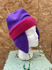 Vintage Conte of Florence Fleece Hat Purple Pink Ear Flaps Pom Pom