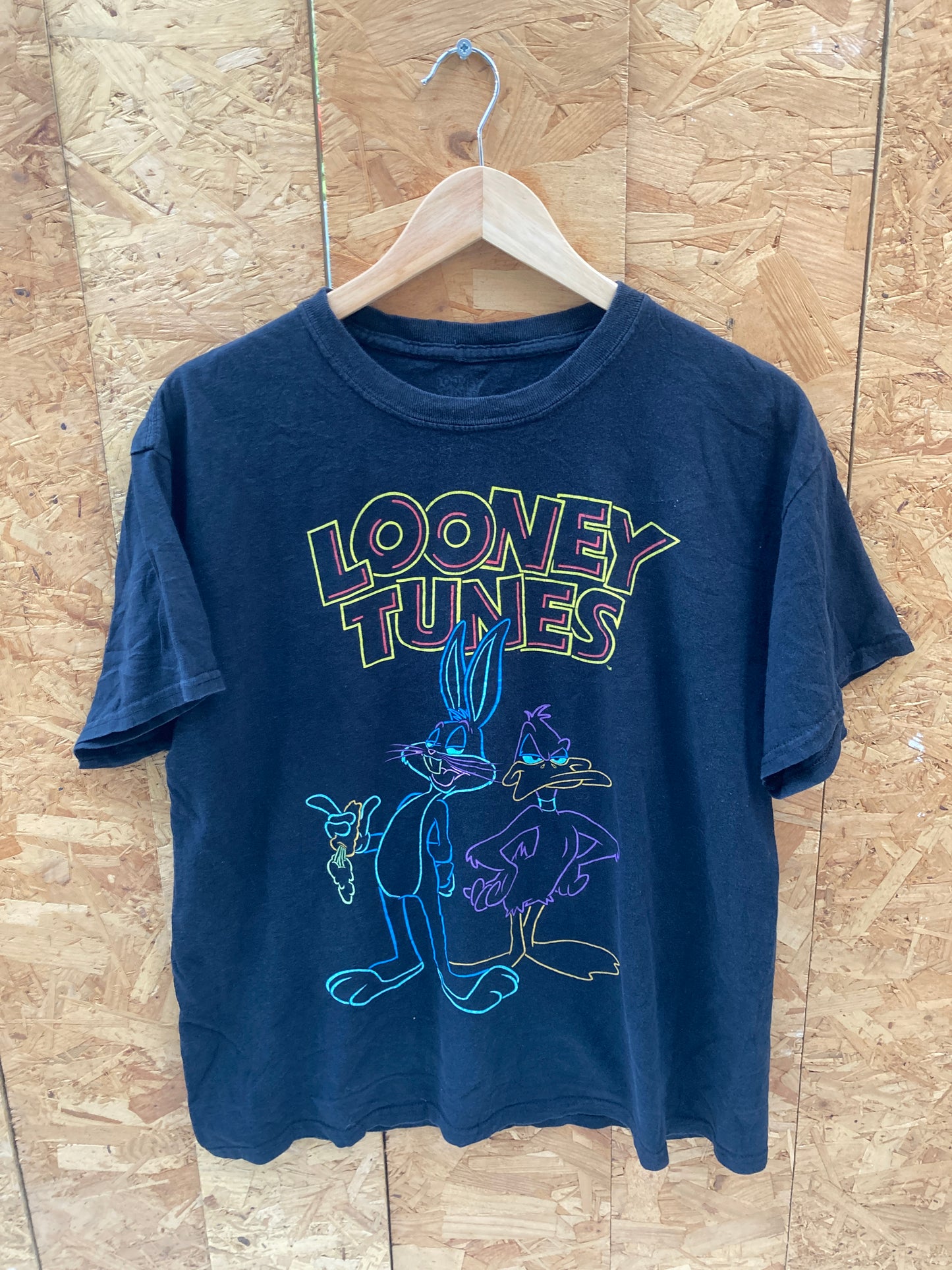 Vintage Y2K Loony Tunes neon light effect black souvenir t-shirt size large