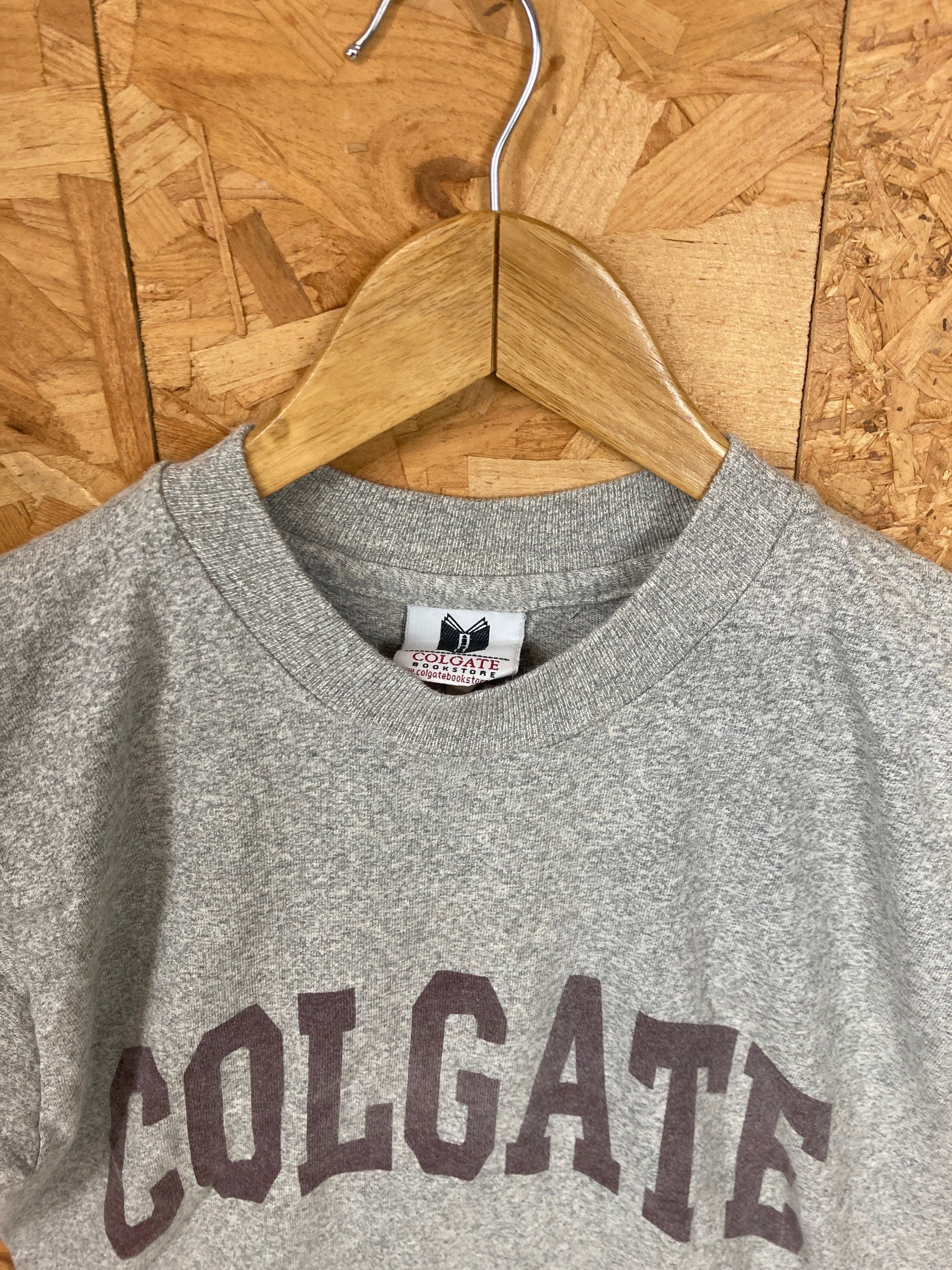 Vintage 80s USA souvenir Colgate college varsity high school print grey T-shirt size small