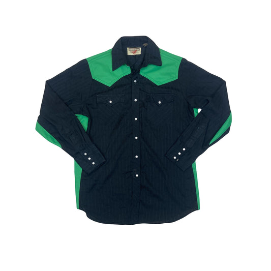 Vintage 80s black green western cowboy shirt with pearl snap buttons size medium by Youngblood Weste