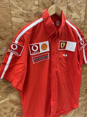 Vintage Fila Ferrari Racing Team Short Sleeve Button Up Shirt Men's L Red