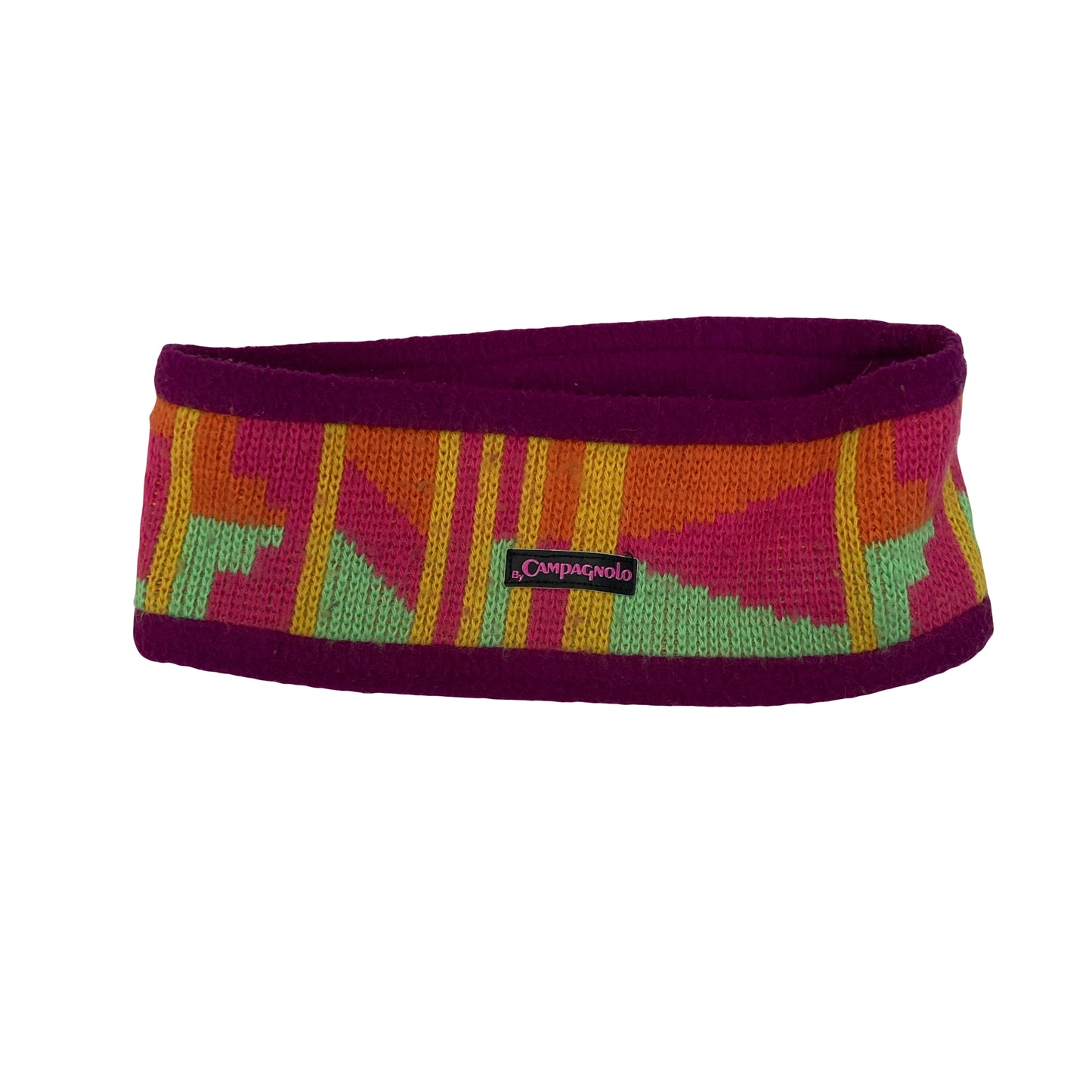 Vintage 90s Campagnolo fleece lined crazy abstract pattern headband ski hat