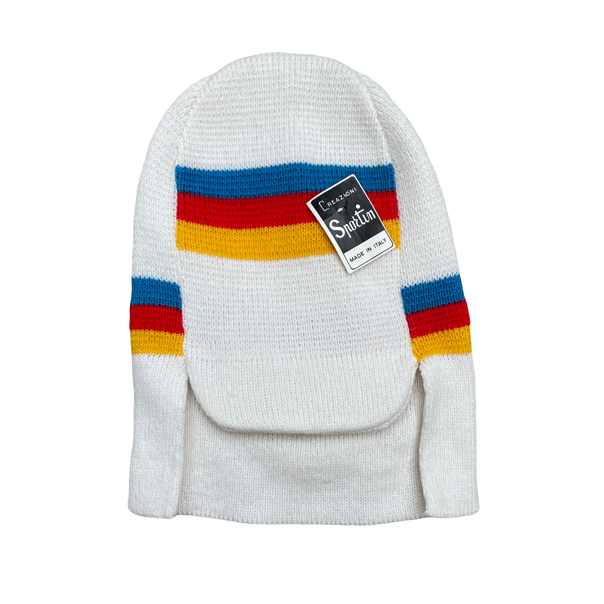 Vintage Sporten Knit Beanie Cycle Hat White Red Yellow Blue Made in Italy