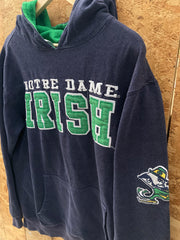 Vintage 90s Notre Dame Irish embroidered navy green hoodie size medium