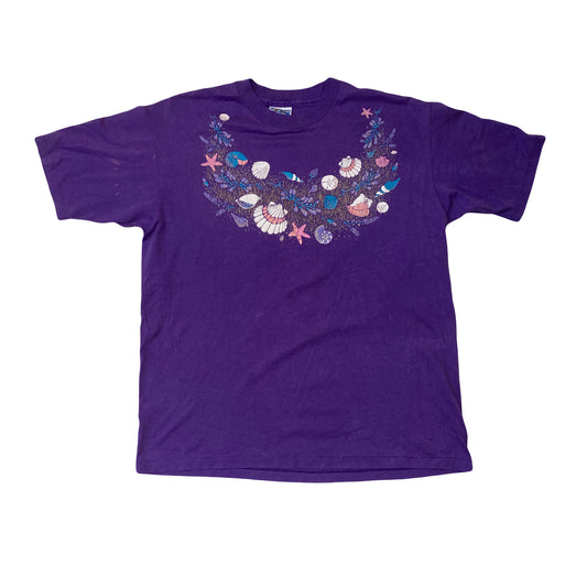 Vintage 90s purple sea shell garland single stitch souvenir t-shirt size XL