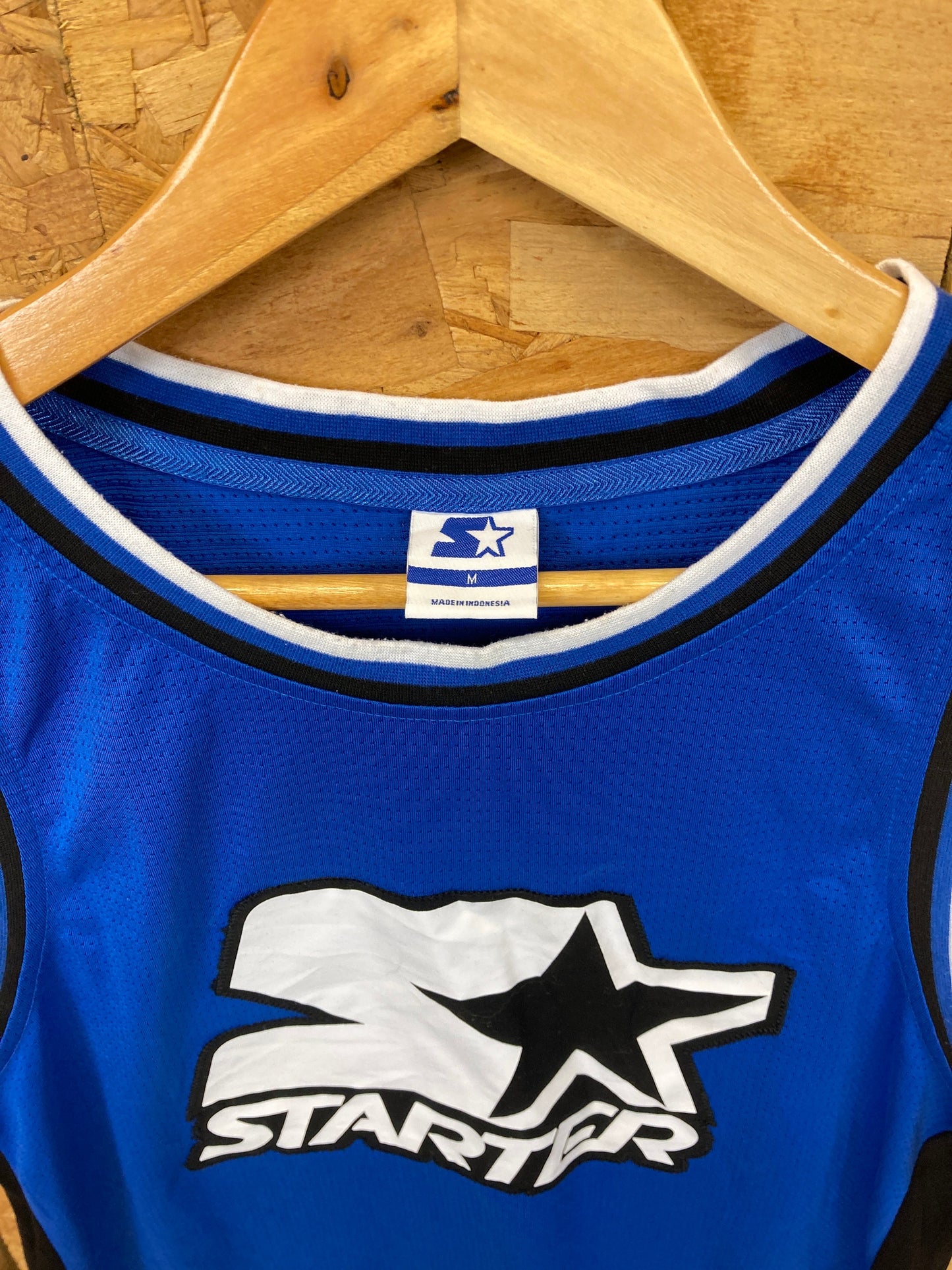 Vintage Y2K Starter USA blue black spell out logo 99 basketball mesh vest t-shirt size medium