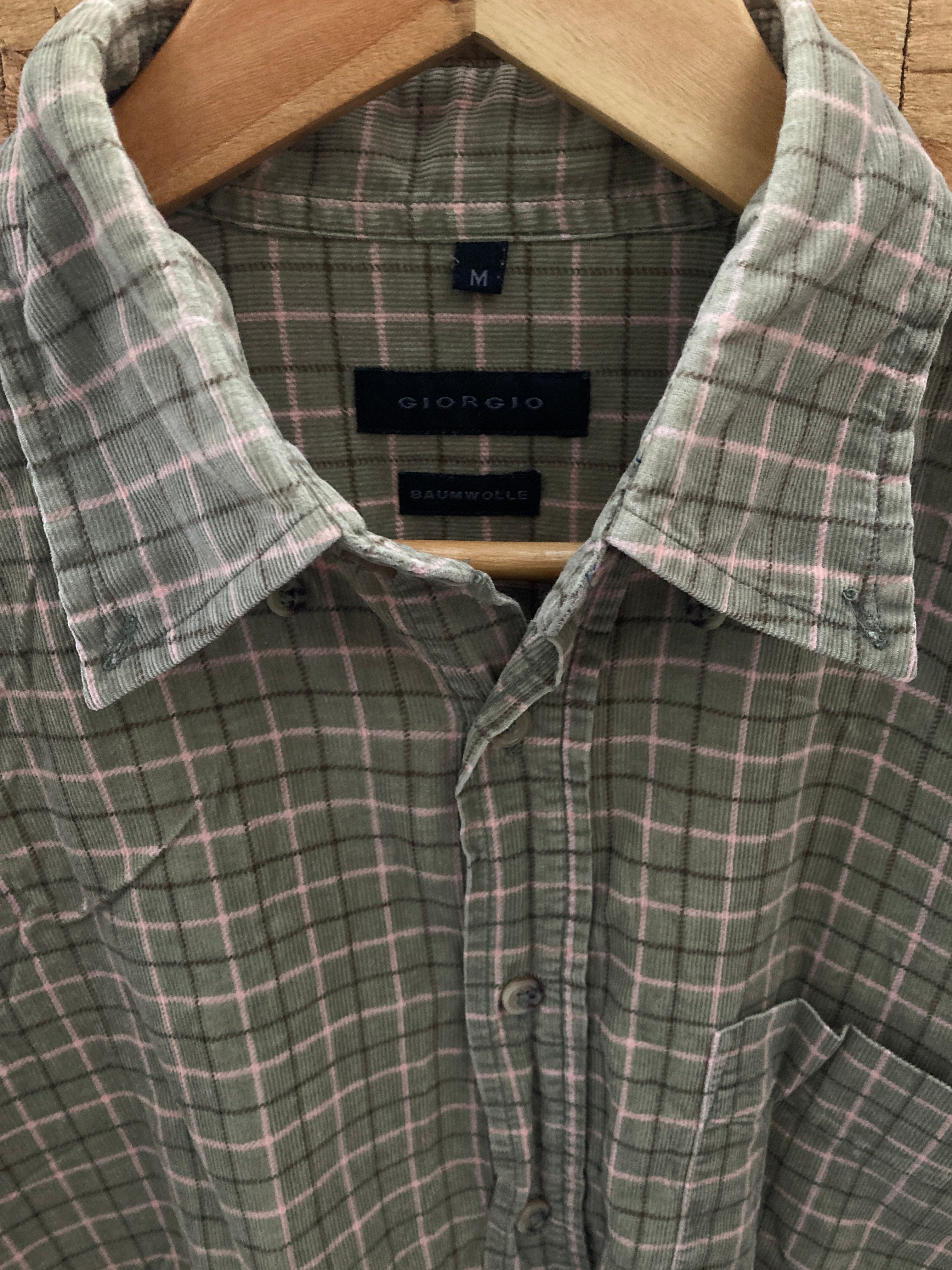 Vintage 90s green corduroy check long sleeve shirt size medium by Giorgio