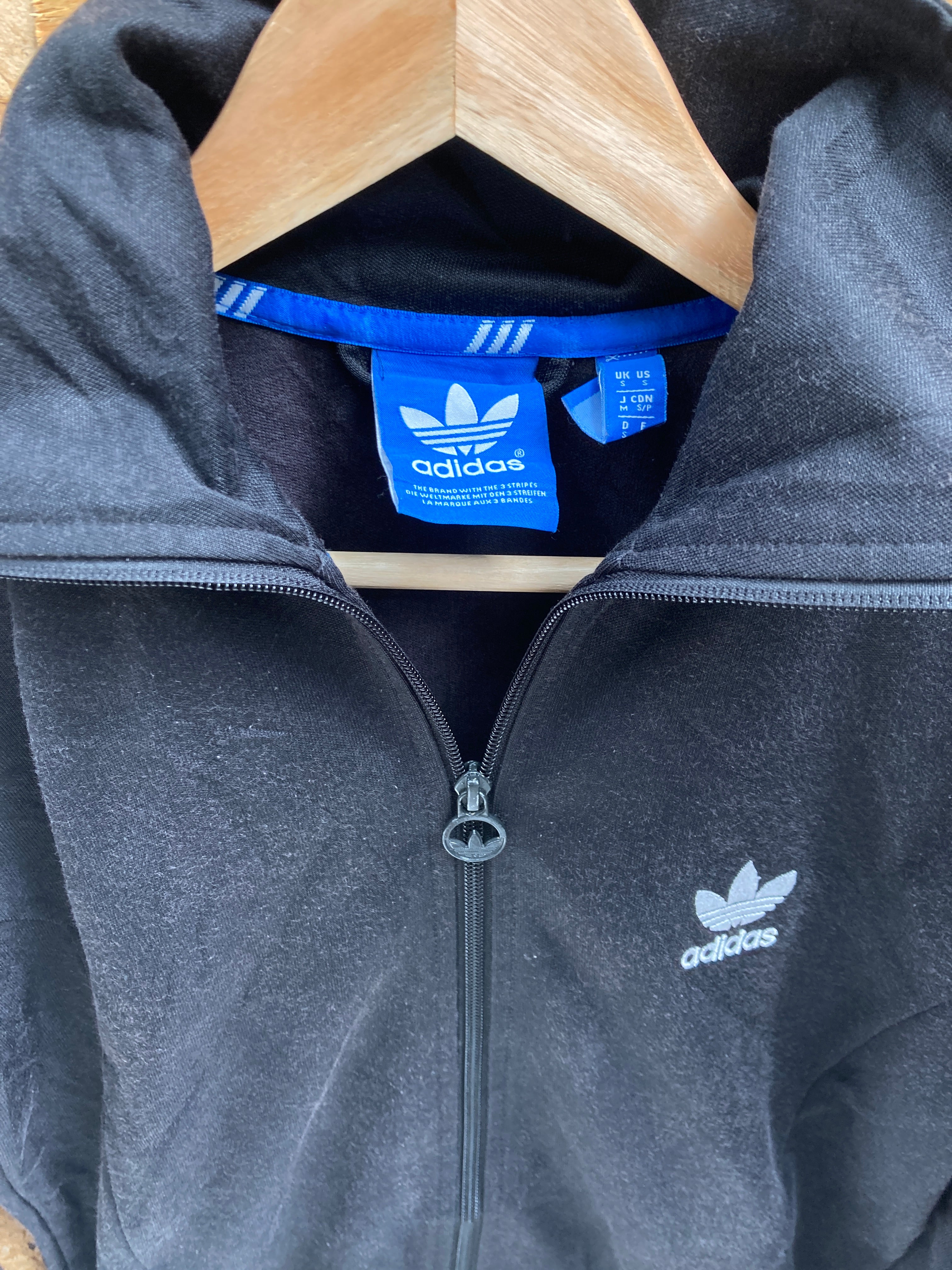 Vintage Adidas black 3 stripes zip top track jacket size small
