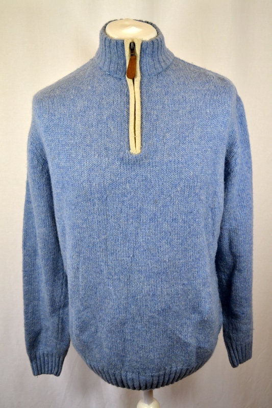 Vintage Y2K light blue & cream stripe zip collar jumper pullover size XL by Watsons