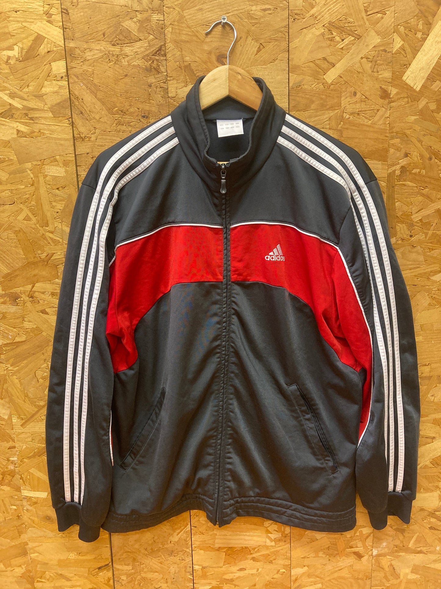 Vintage 90s Adidas zip track top grey white red size 41/42 Large