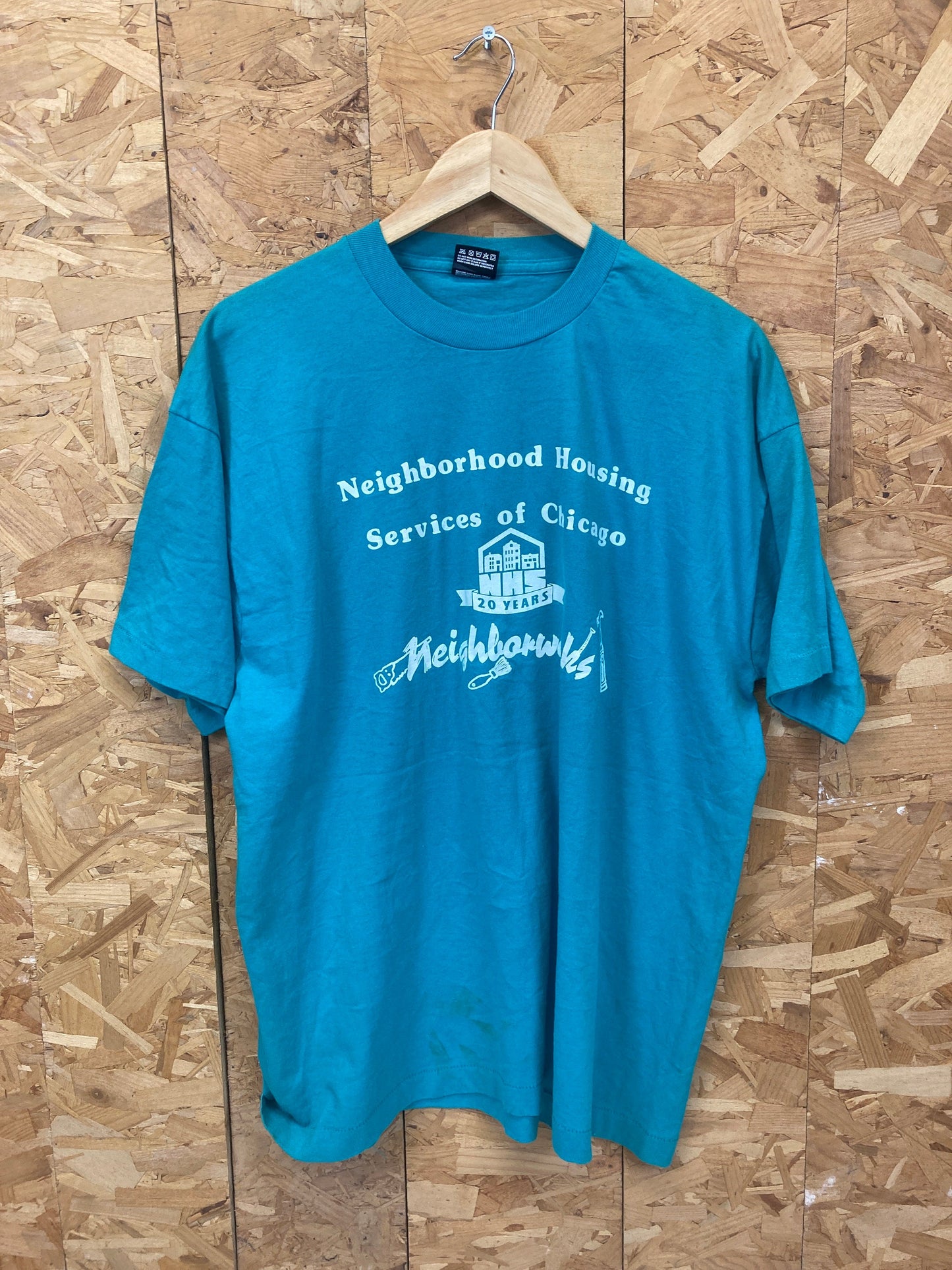 Vintage 90s turquoise Chicago neighbourhood housing services NHS souvenir single stitch t-shirt size