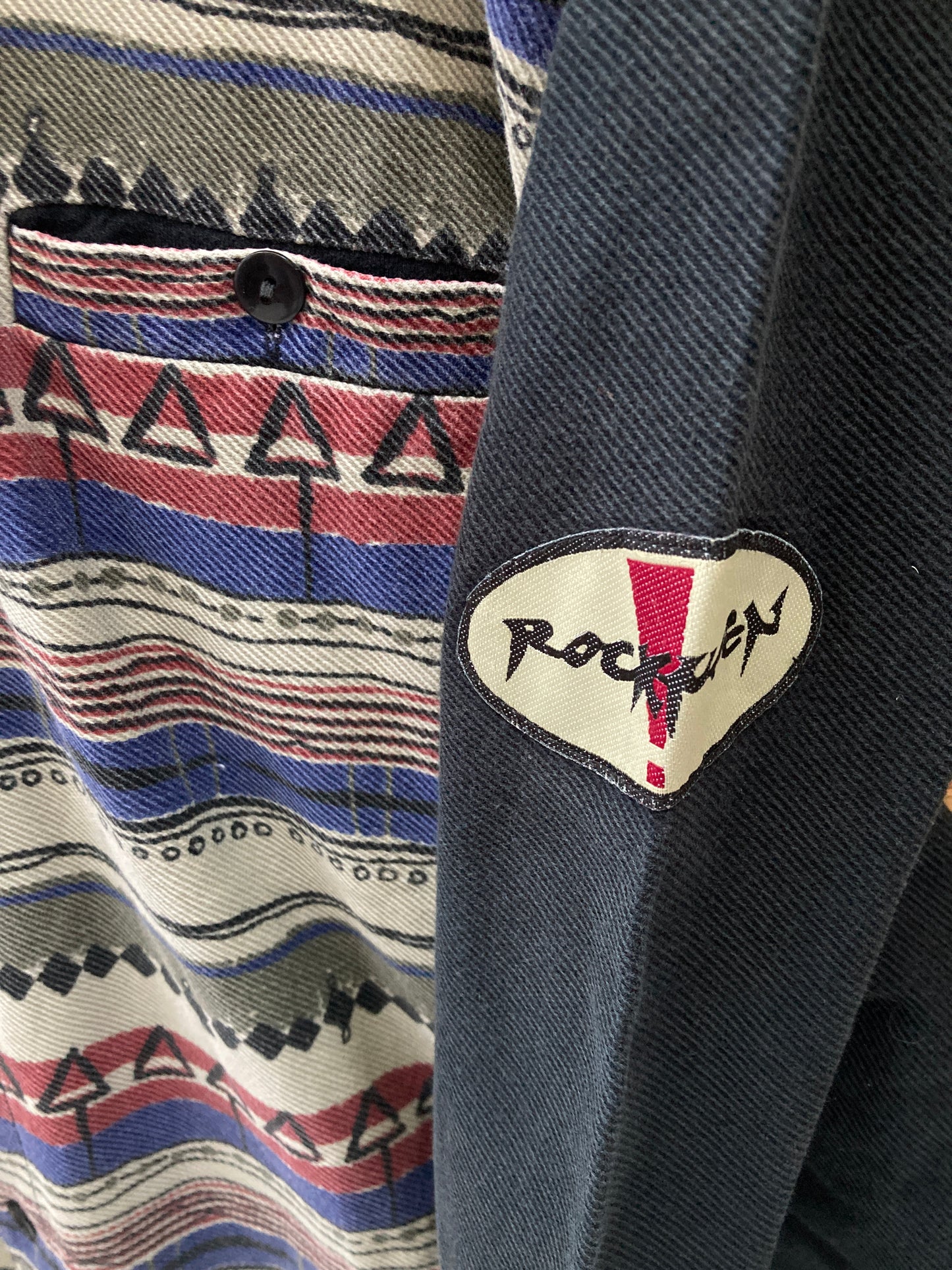 Vintage 90s Aztec stripe & panel black long sleeve shirt size XXL by Rockugen