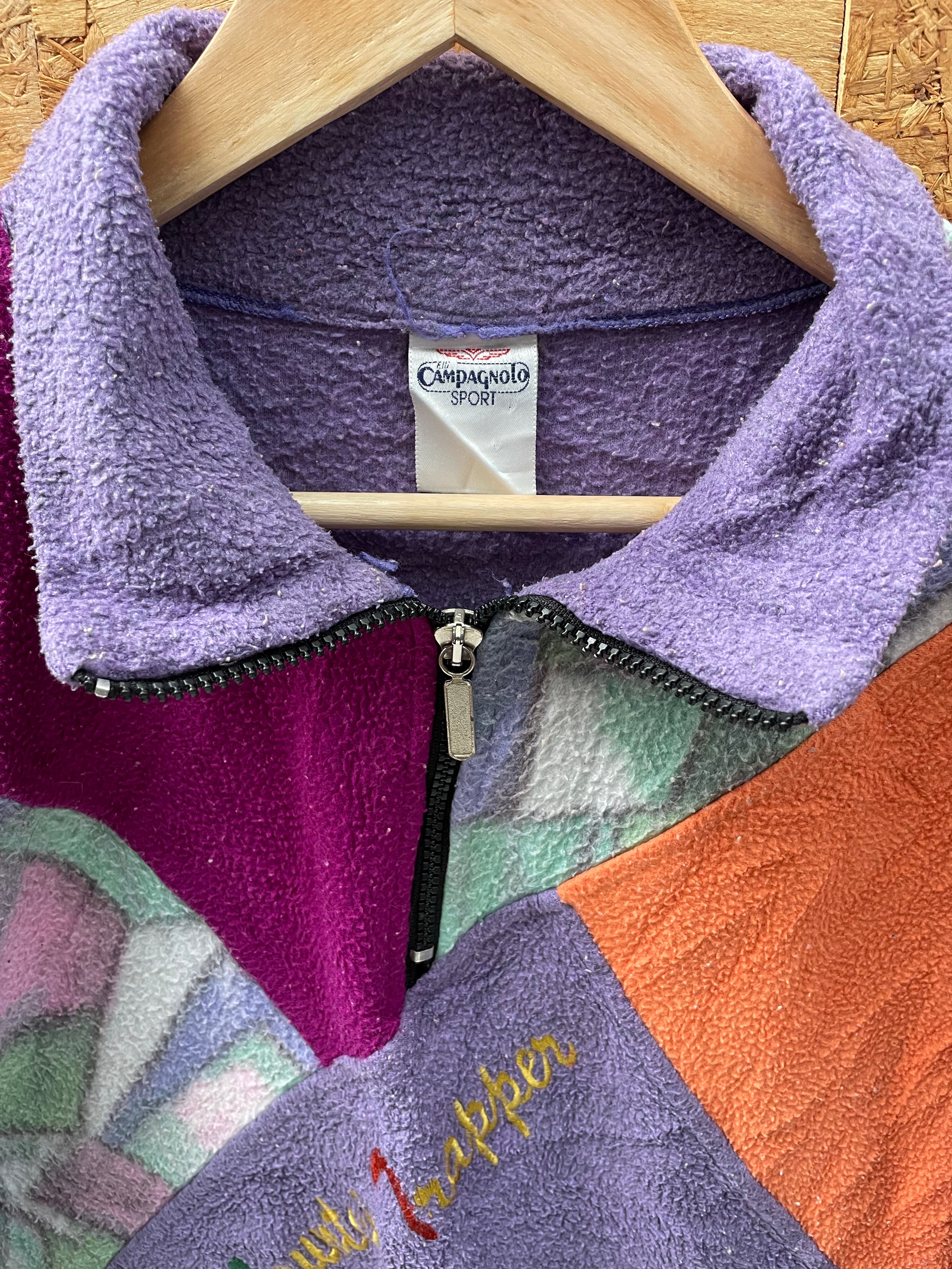 Vintage 90s purple salmon block panel qtr zip crazy fleece size M by Campagnolo