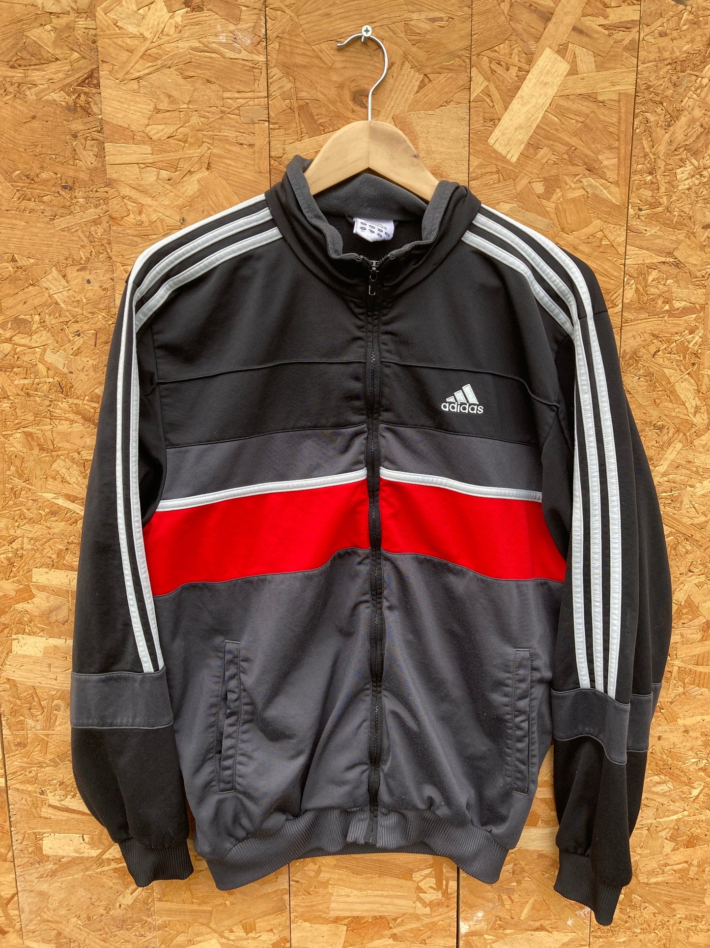 Vintage 90s Adidas zip track top black red grey white size 42 med/large