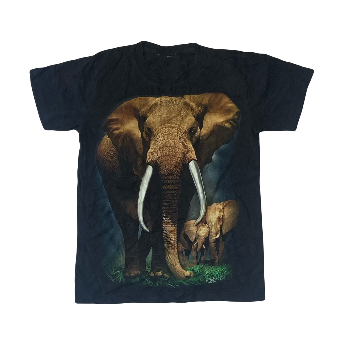 Vintage 90s African elephant large print black souvenir t-shirt size small
