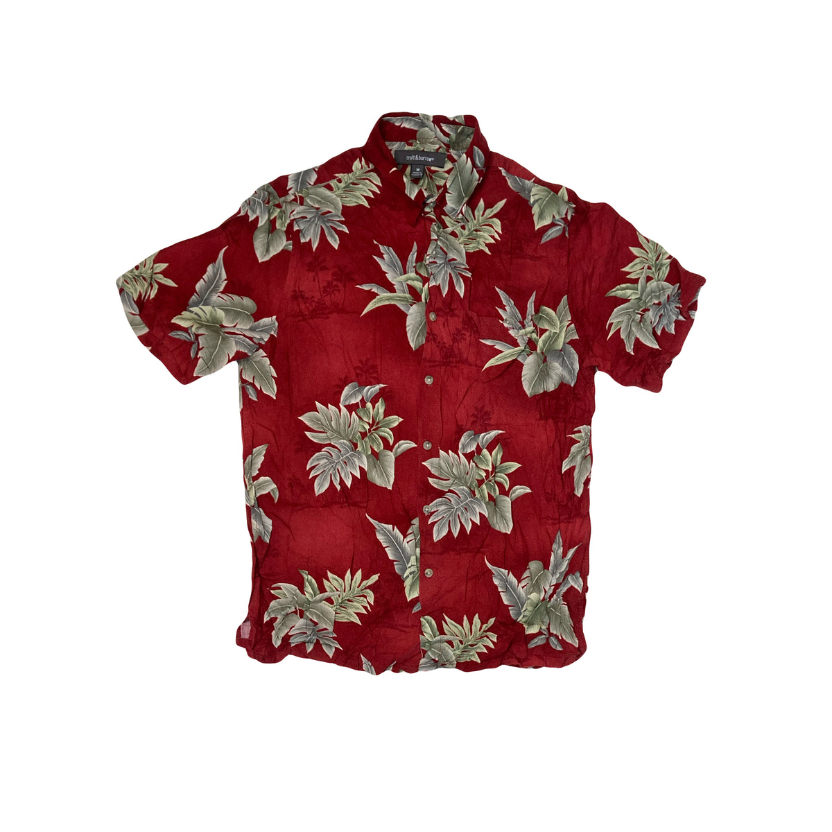 Vintage Y2K rayon burgundy grey floral pattern Hawaiian shirt size medium