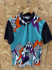 Vintage Gonso Cycling Jersey L Retro 90s Abstract Print Short Sleeve Bike Top